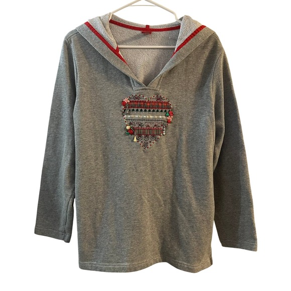 Merry & Bright Tops - Merry & Bright Gray Pullover Hoodie Sweatshirt Embellished Christmas Size L